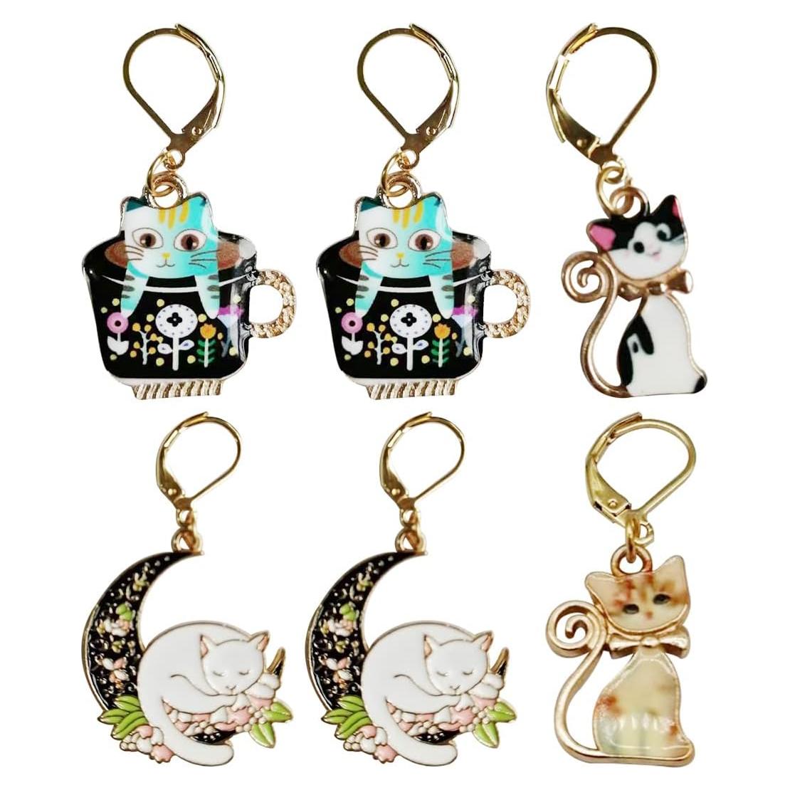 6 Marcadores de Puntos de Ganchillo Gato Removibles Metal