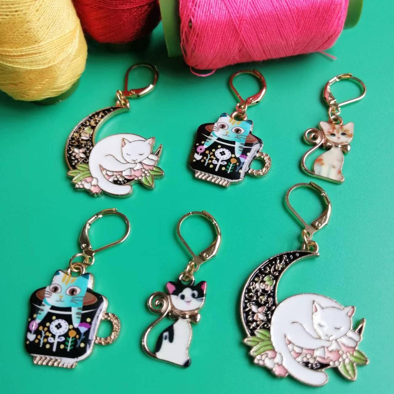 6 Marcadores de Puntos de Ganchillo Gato Removibles Metal