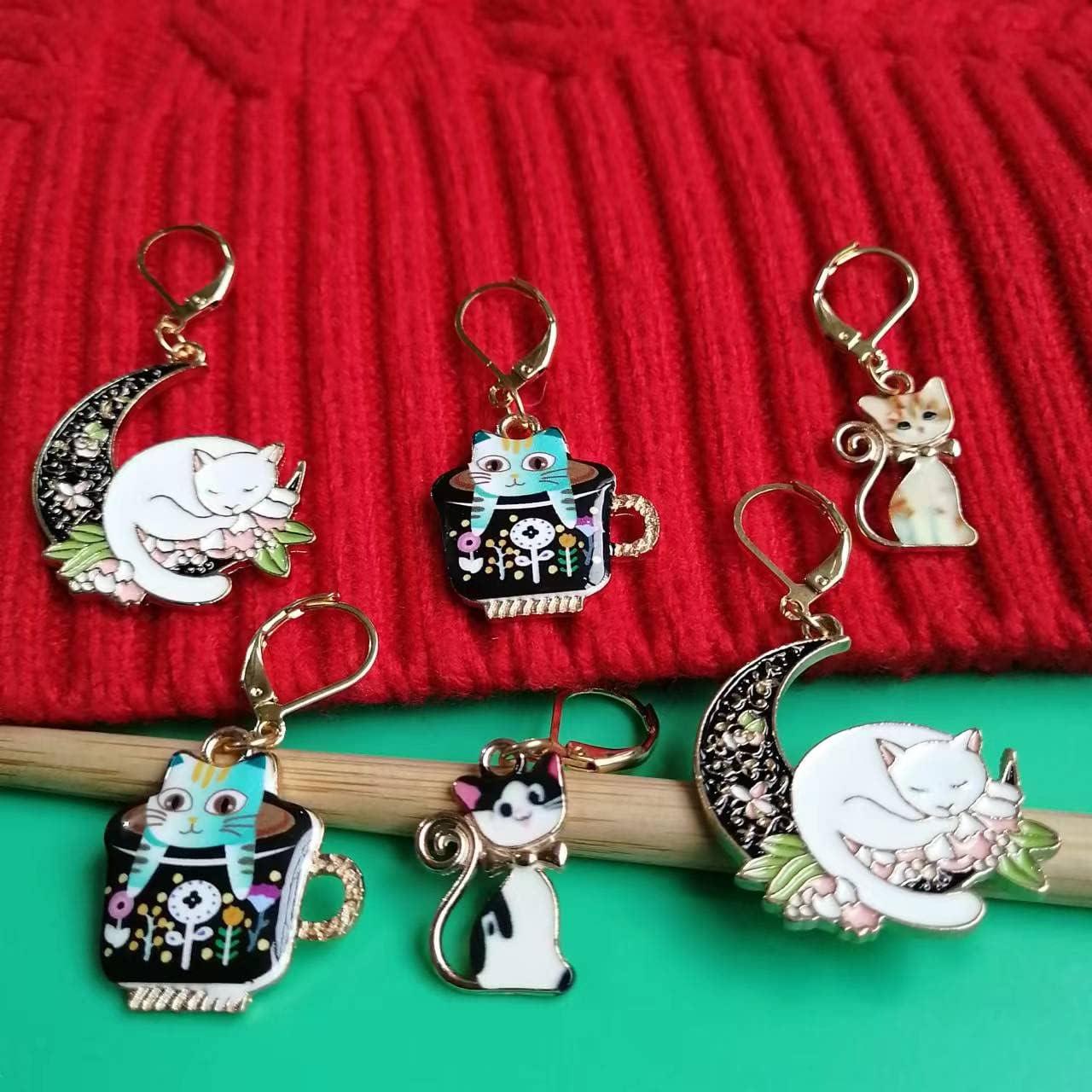 6 Marcadores de Puntos de Ganchillo Gato Removibles Metal