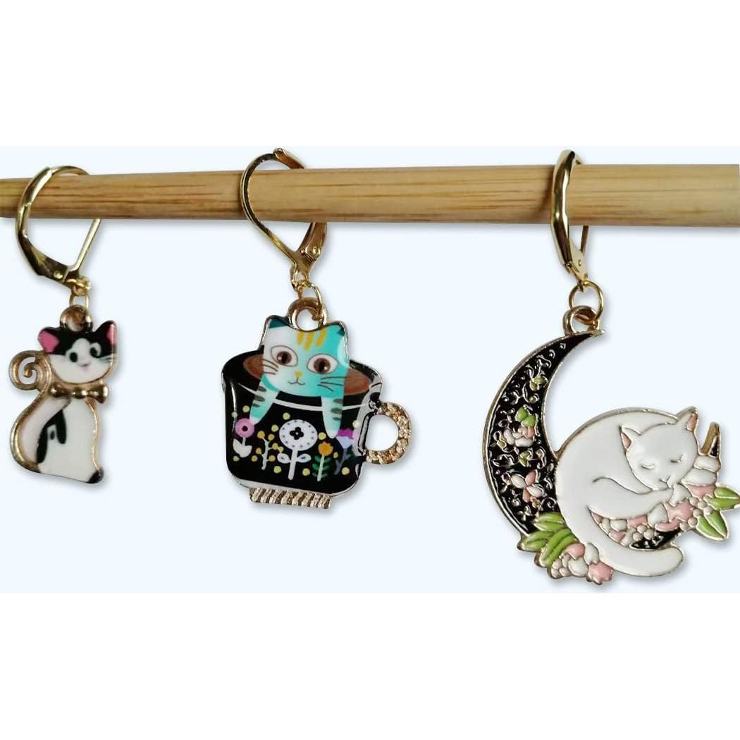 6 Marcadores de Puntos de Ganchillo Gato Removibles Metal