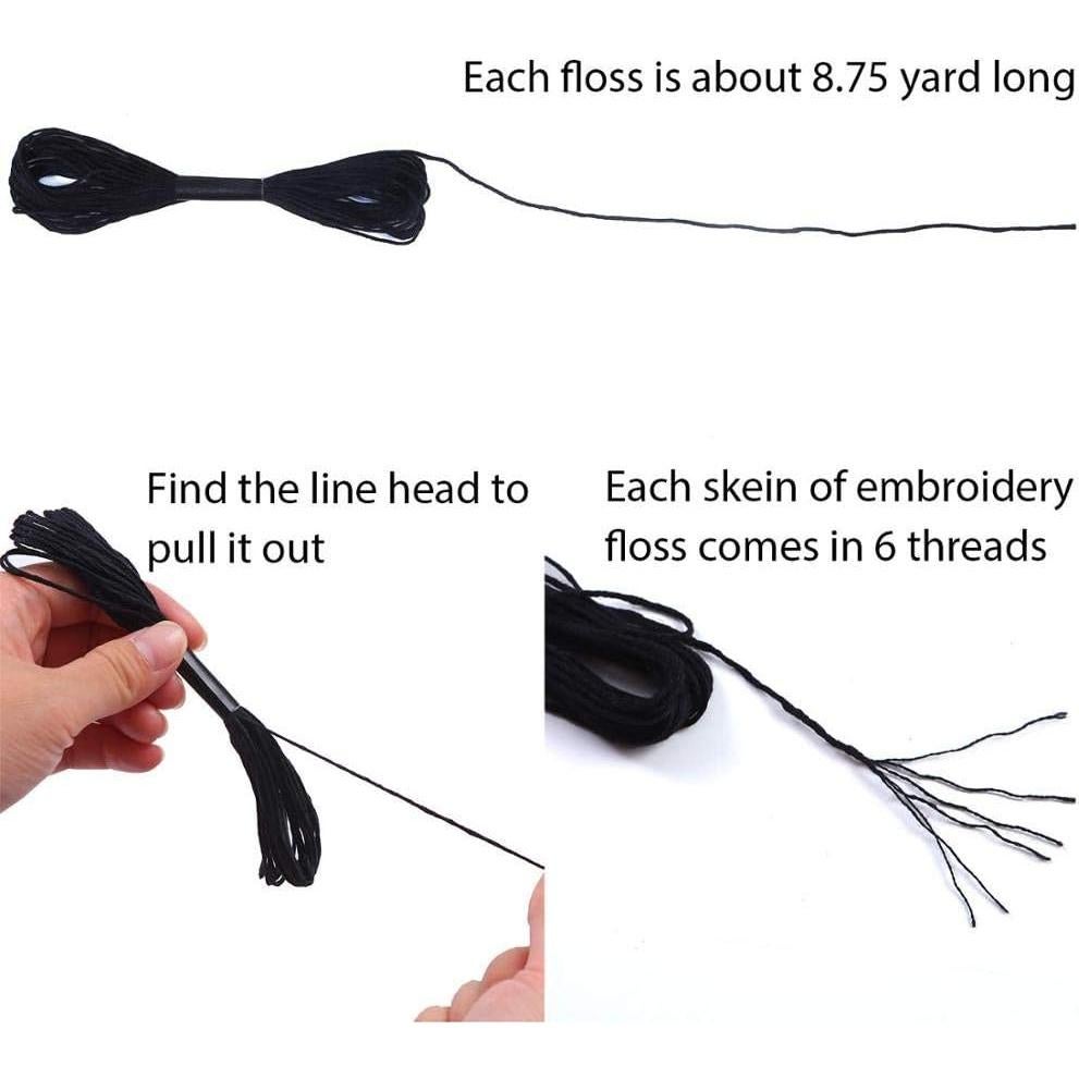 24 Madejas de Hilo de Bordado Algodón Negro y Blanco XLSFPY