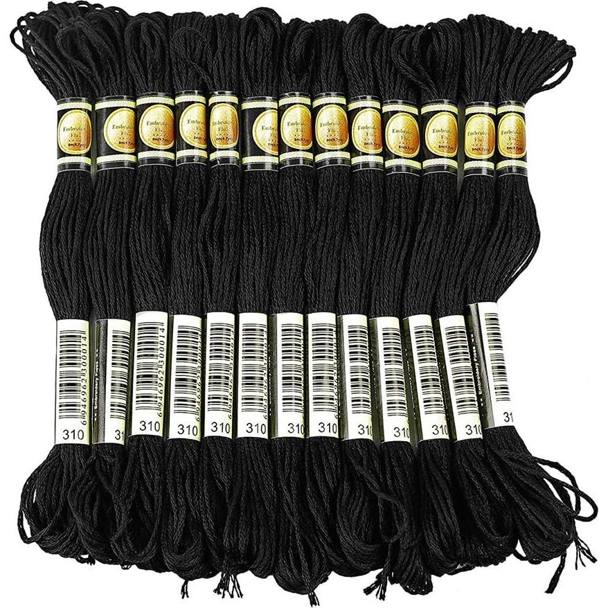 24 Madejas de Hilo de Bordado Algodón Negro y Blanco XLSFPY