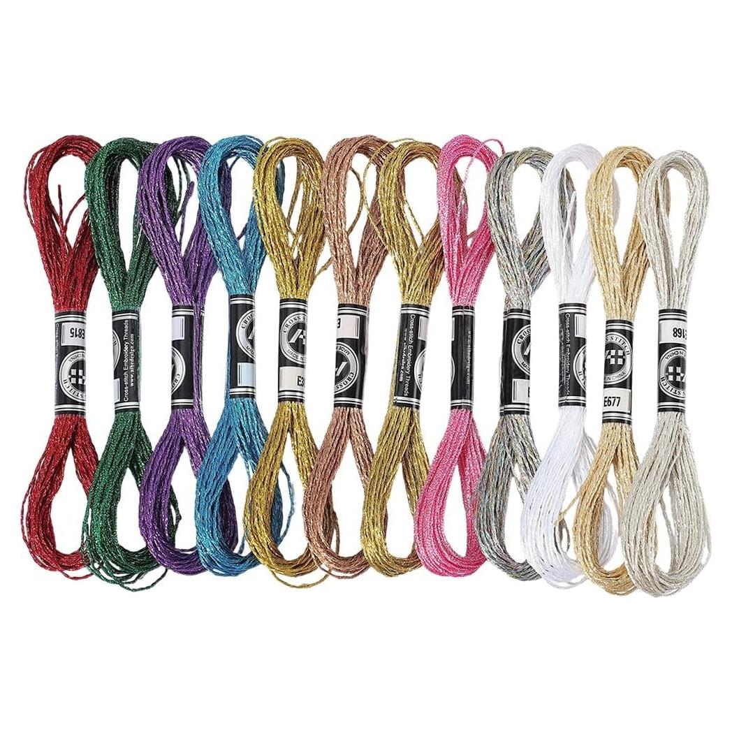 12 Madejas Hilo de Bordado Metálico CABODYALS 8m 12 Colores