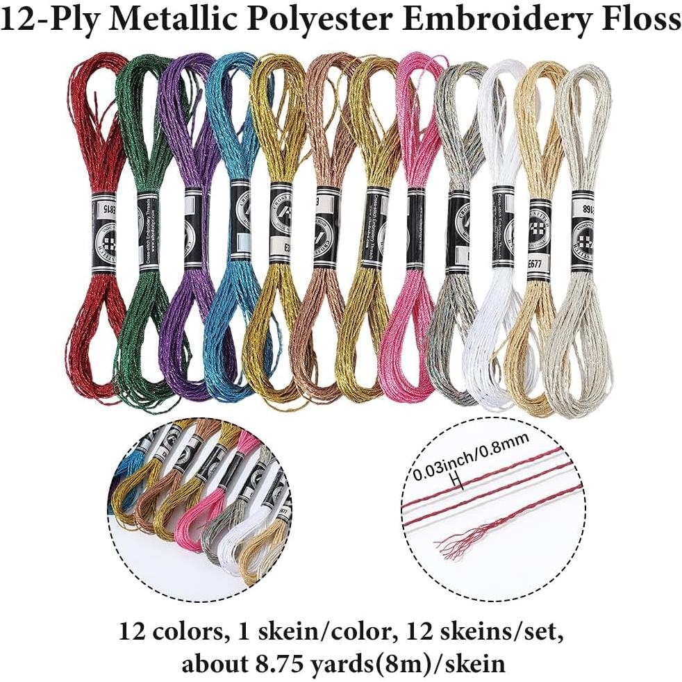 12 Madejas Hilo de Bordado Metálico CABODYALS 8m 12 Colores