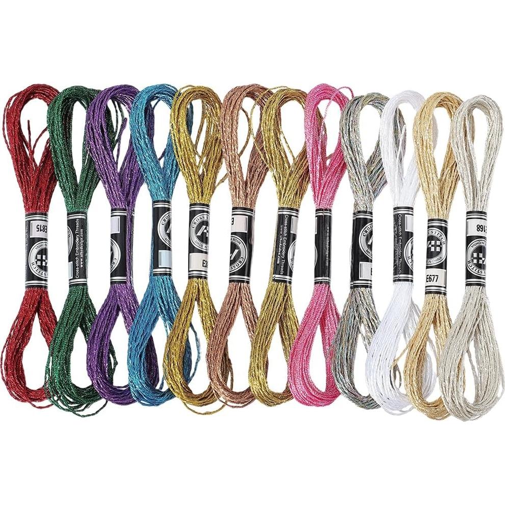 12 Madejas Hilo de Bordado Metálico CABODYALS 8m 12 Colores