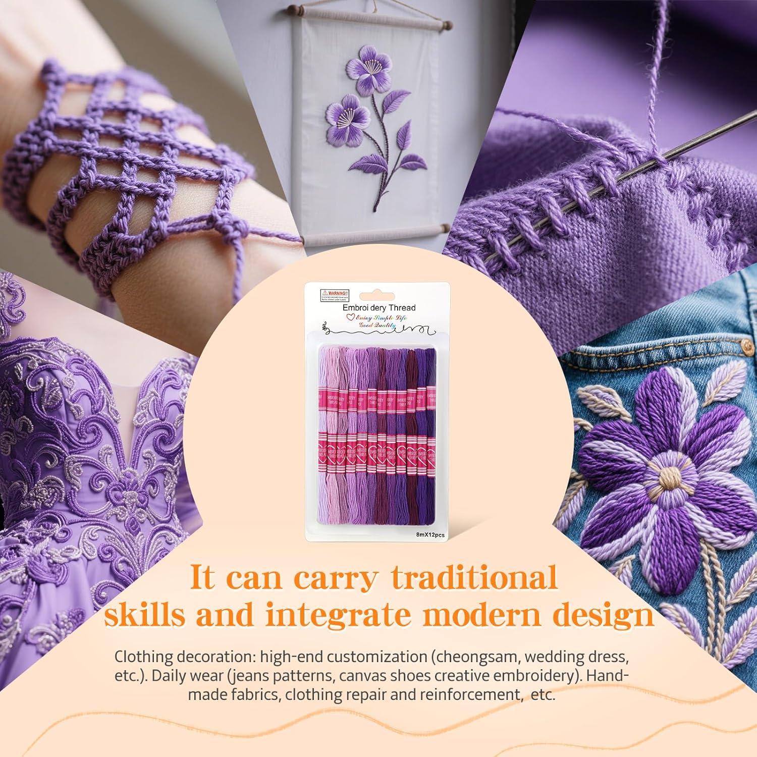 Hilo de Bordado Dercuy Morado 12 Madejas 8m Cada Una