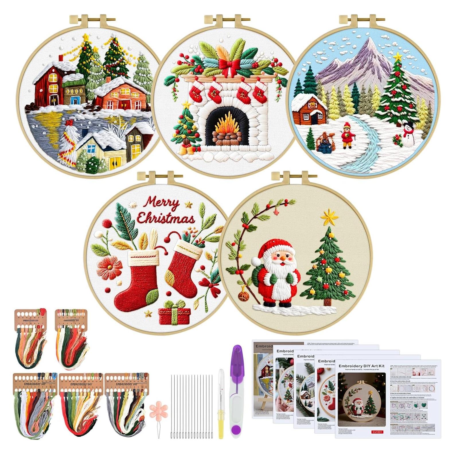 Kit de Bordado Navideño ERKOON para Principiantes - 5 Piezas