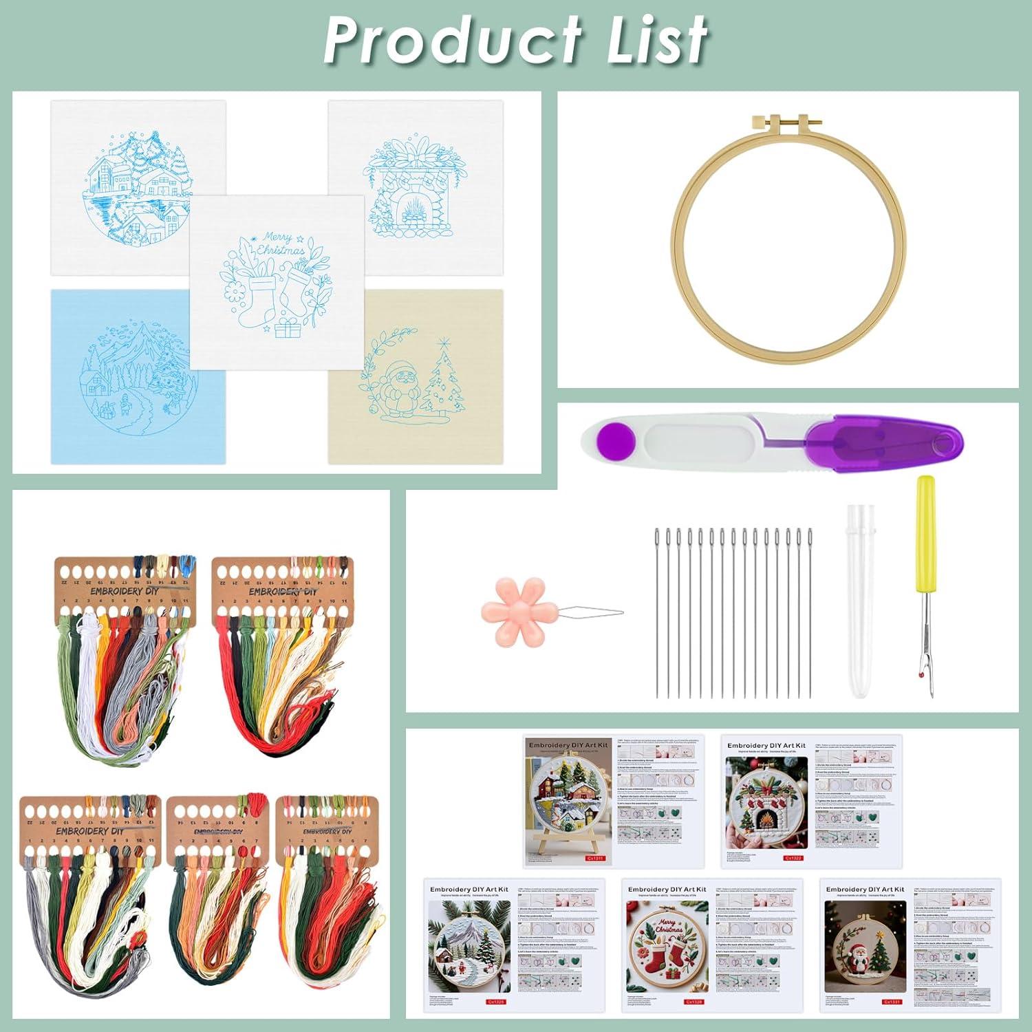 Kit de Bordado Navideño ERKOON para Principiantes - 5 Piezas