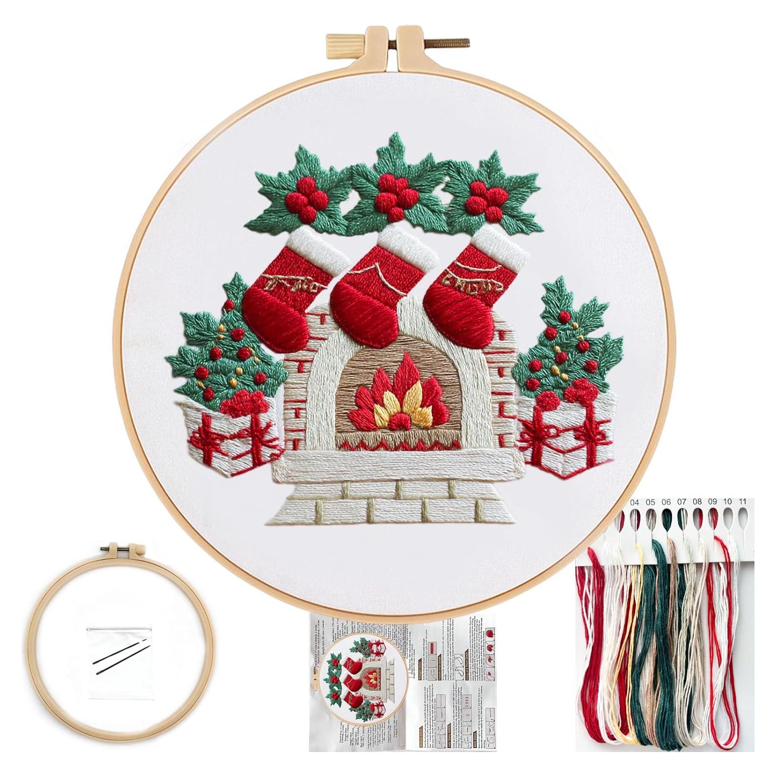 Kit de Bordado Navideño FONNUY 20.3x20.3 cm para Principiantes