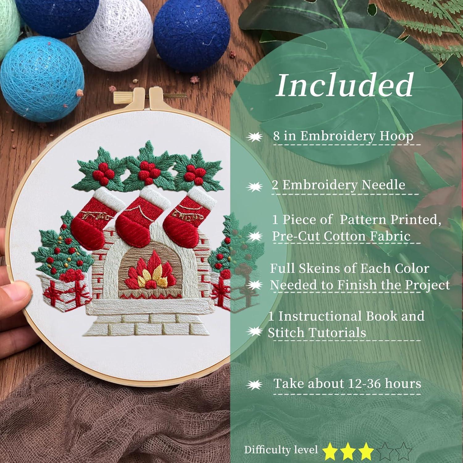 Kit de Bordado Navideño FONNUY 20.3x20.3 cm para Principiantes