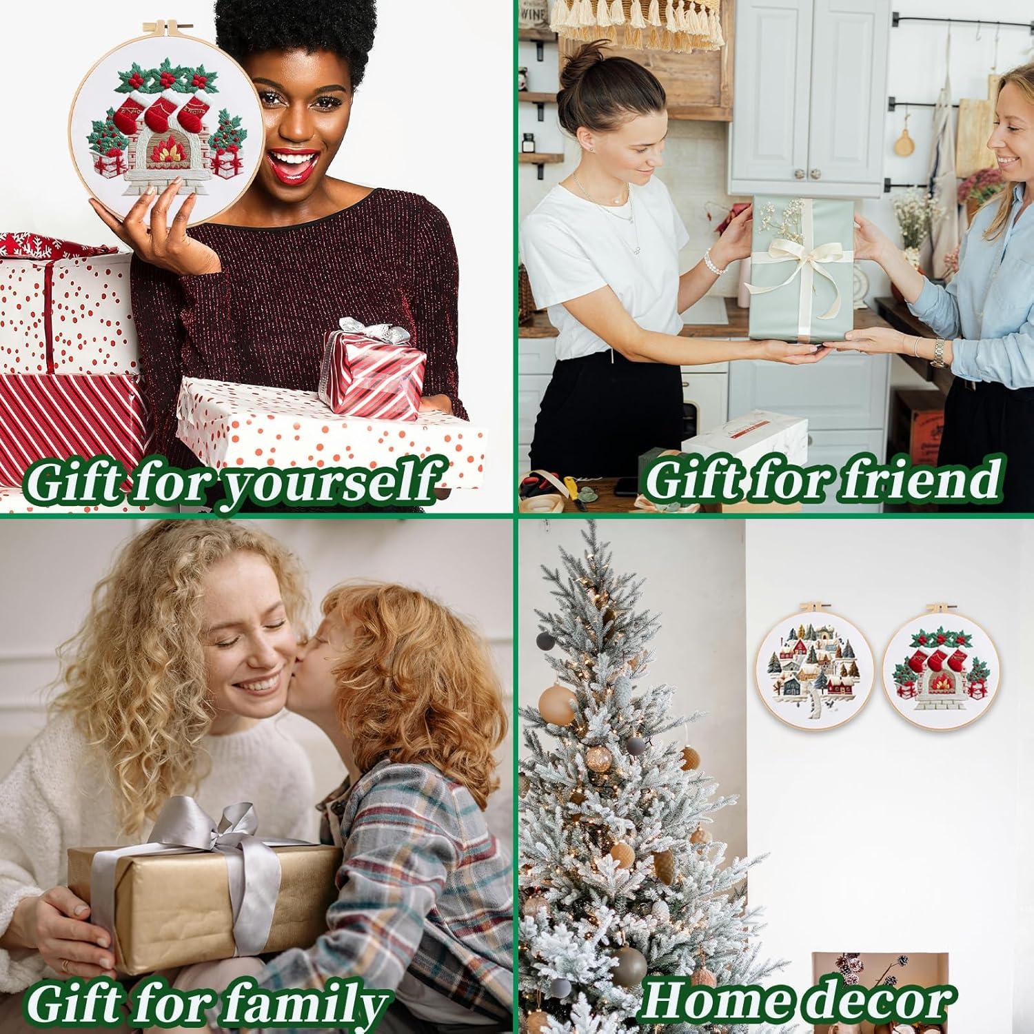 Kit de Bordado Navideño FONNUY 20.3x20.3 cm para Principiantes