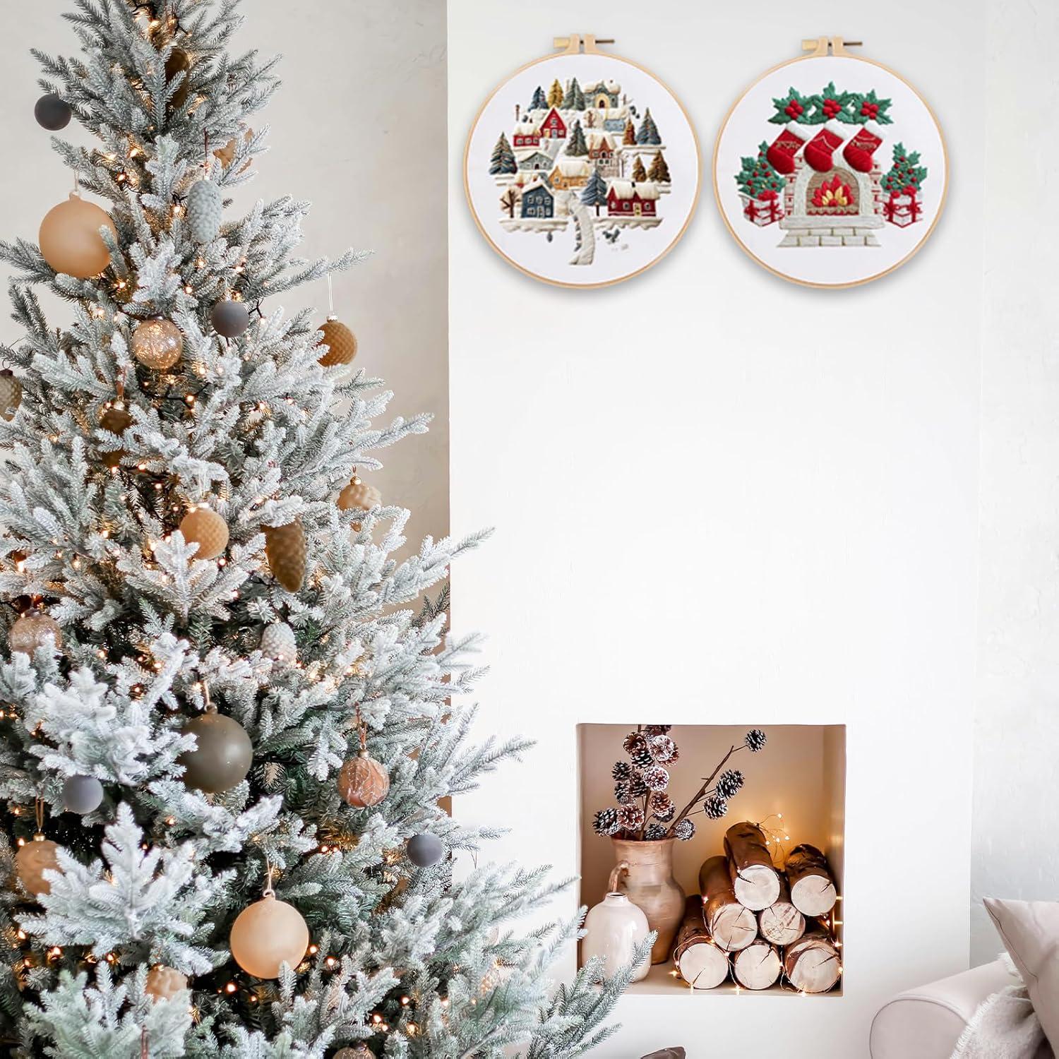 Kit de Bordado Navideño FONNUY 20.3x20.3 cm para Principiantes