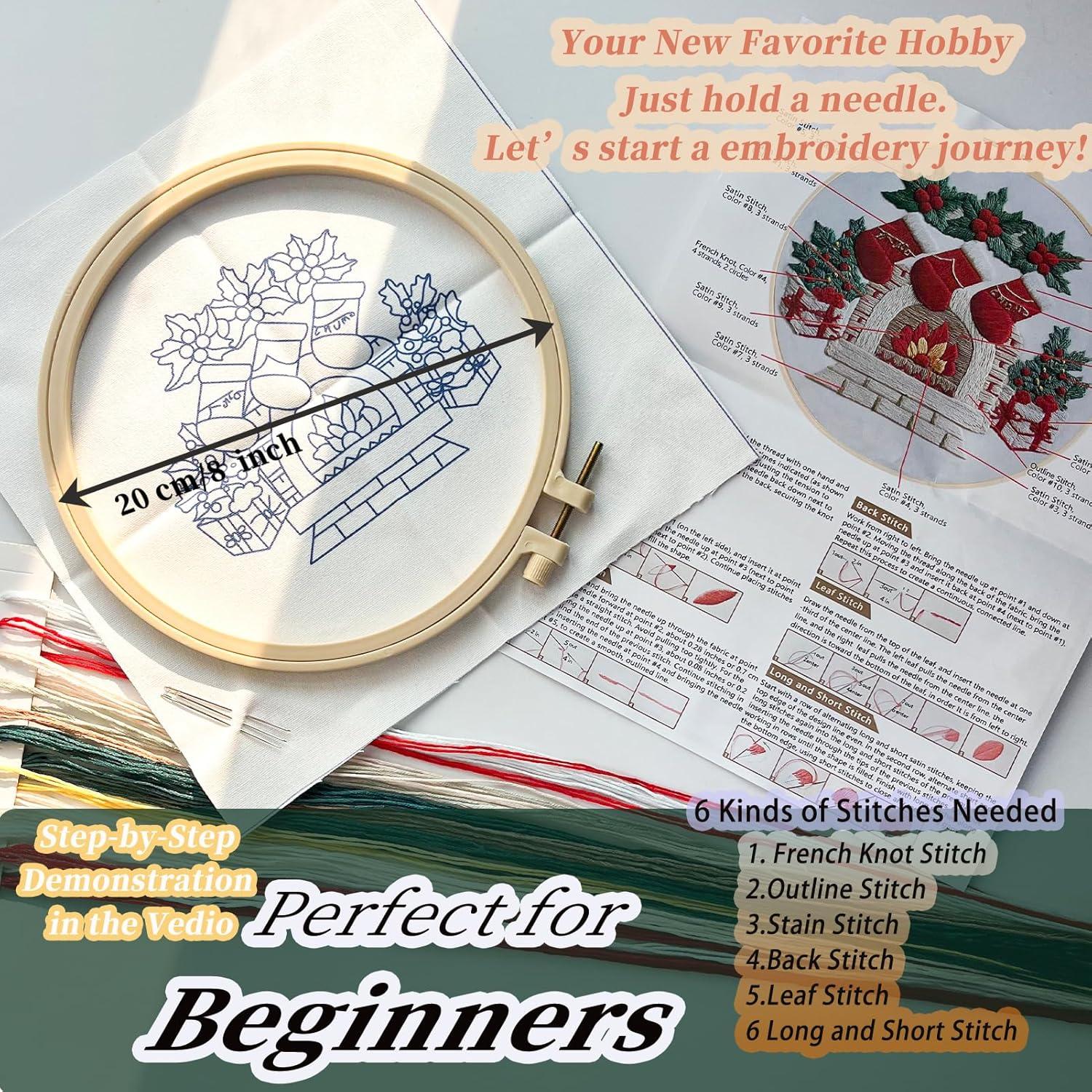 Kit de Bordado Navideño FONNUY 20.3x20.3 cm para Principiantes