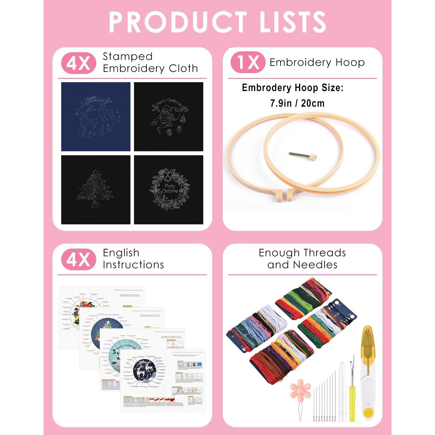 Kit de Bordado de Navidad TINDTOP para Adultos - 4 Paquetes DIY