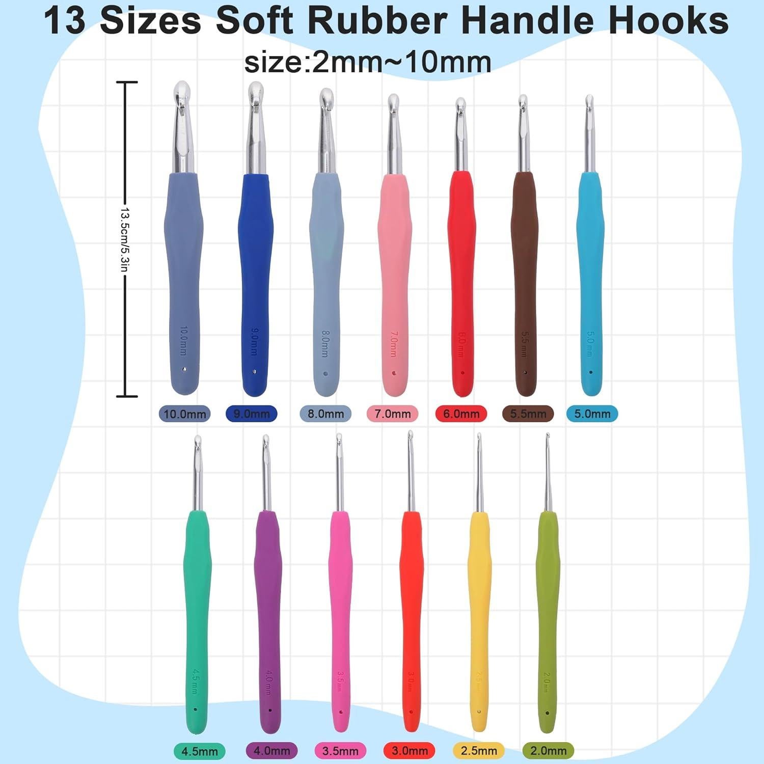 Juego de Ganchillos CrochetBox 13 Tamaños 2mm a 10mm Ergonómicos