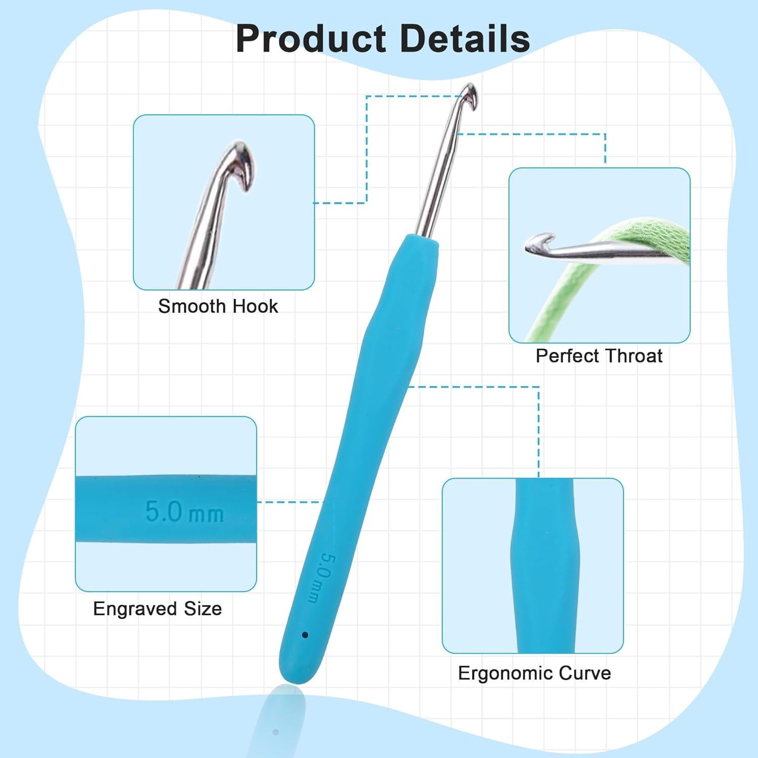 Juego de Ganchillos CrochetBox 13 Tamaños 2mm a 10mm Ergonómicos