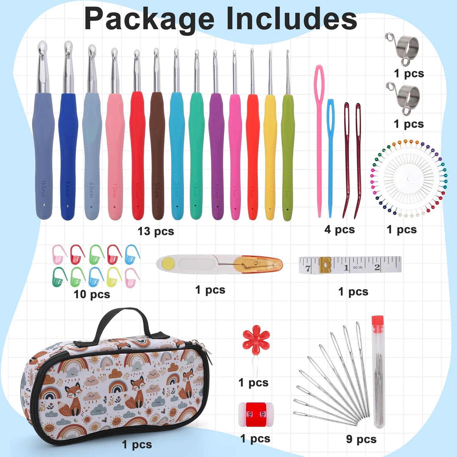 Juego de Ganchillos CrochetBox 13 Tamaños 2mm a 10mm Ergonómicos