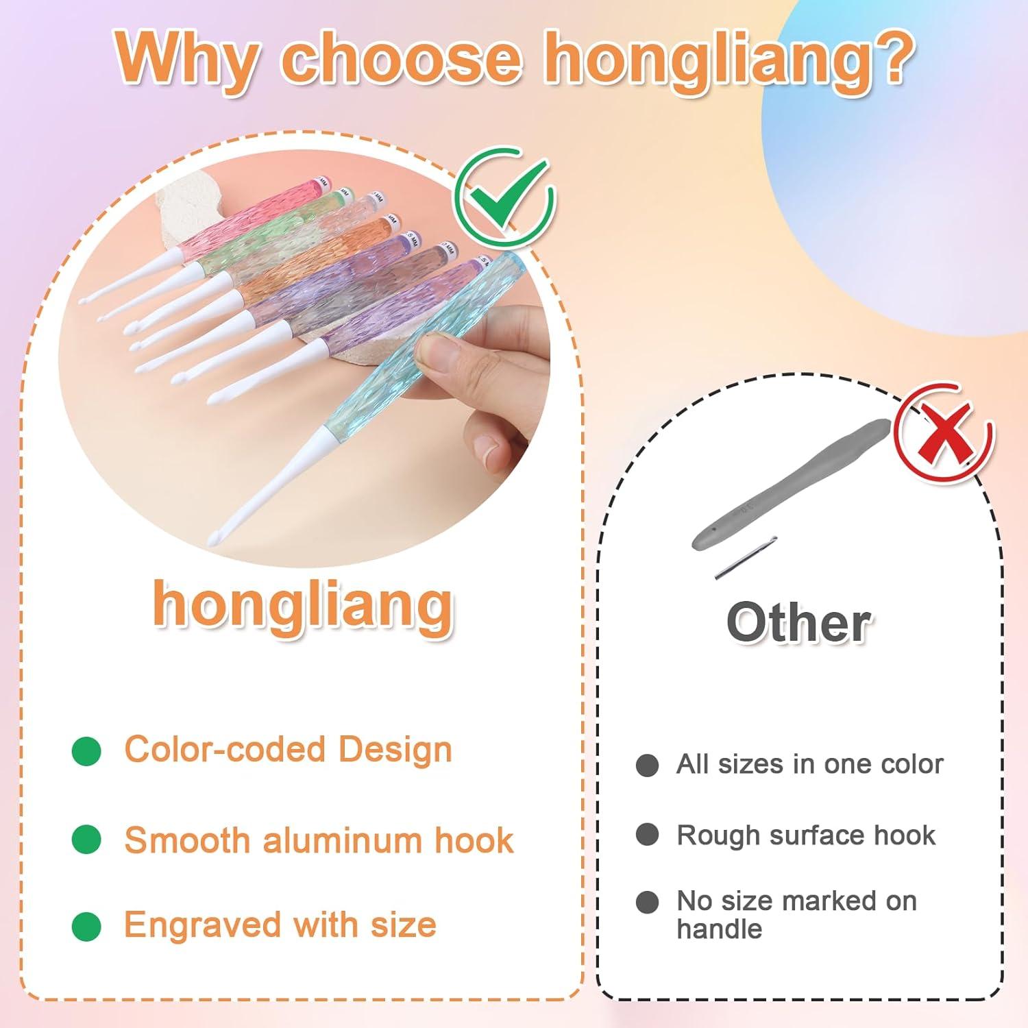 Juego de 8 Ganchos de Crochet Ergonómicos Hongliang 2.5-6mm