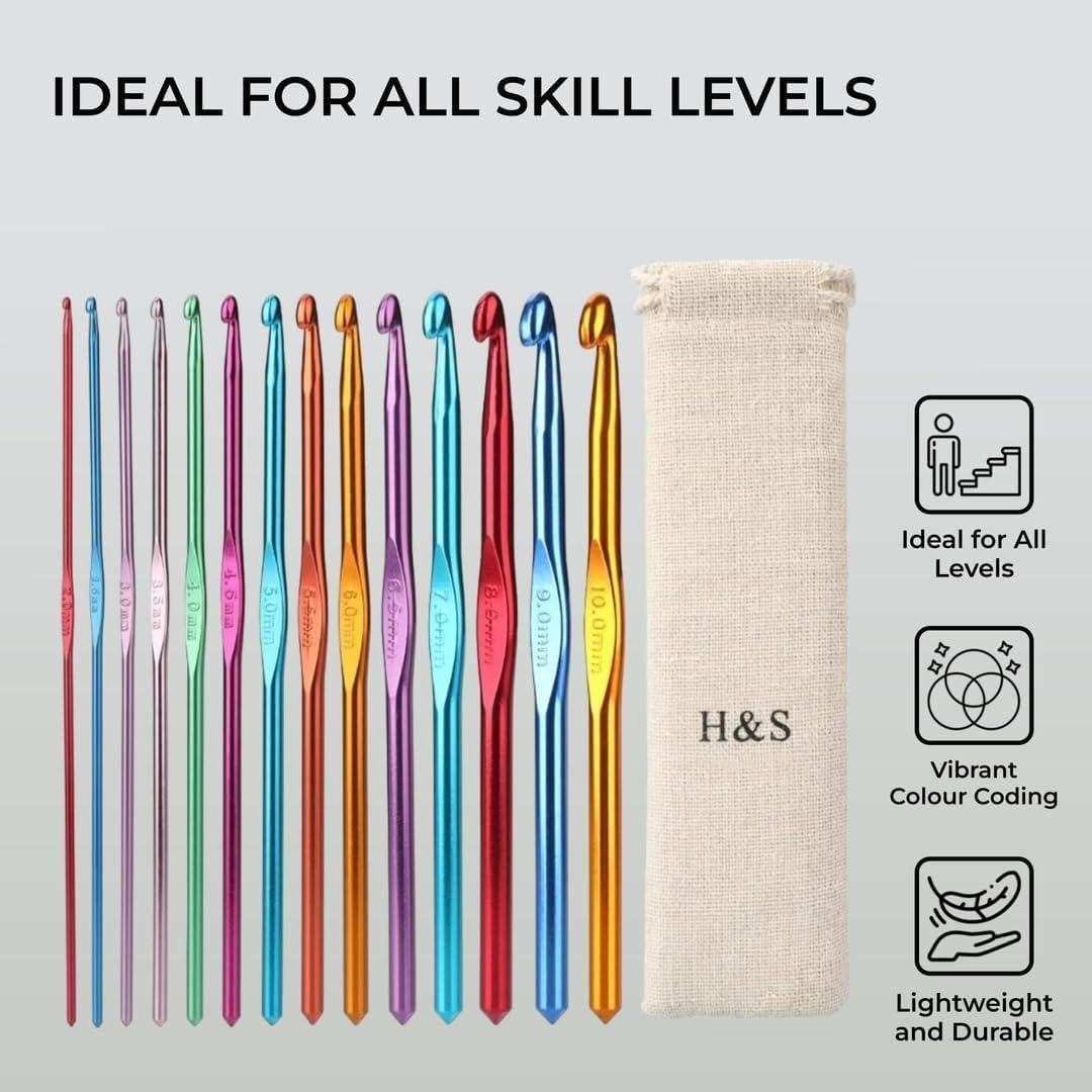 Juego de Ganchillos H&S de Aluminio 14 Piezas 2mm a 10mm