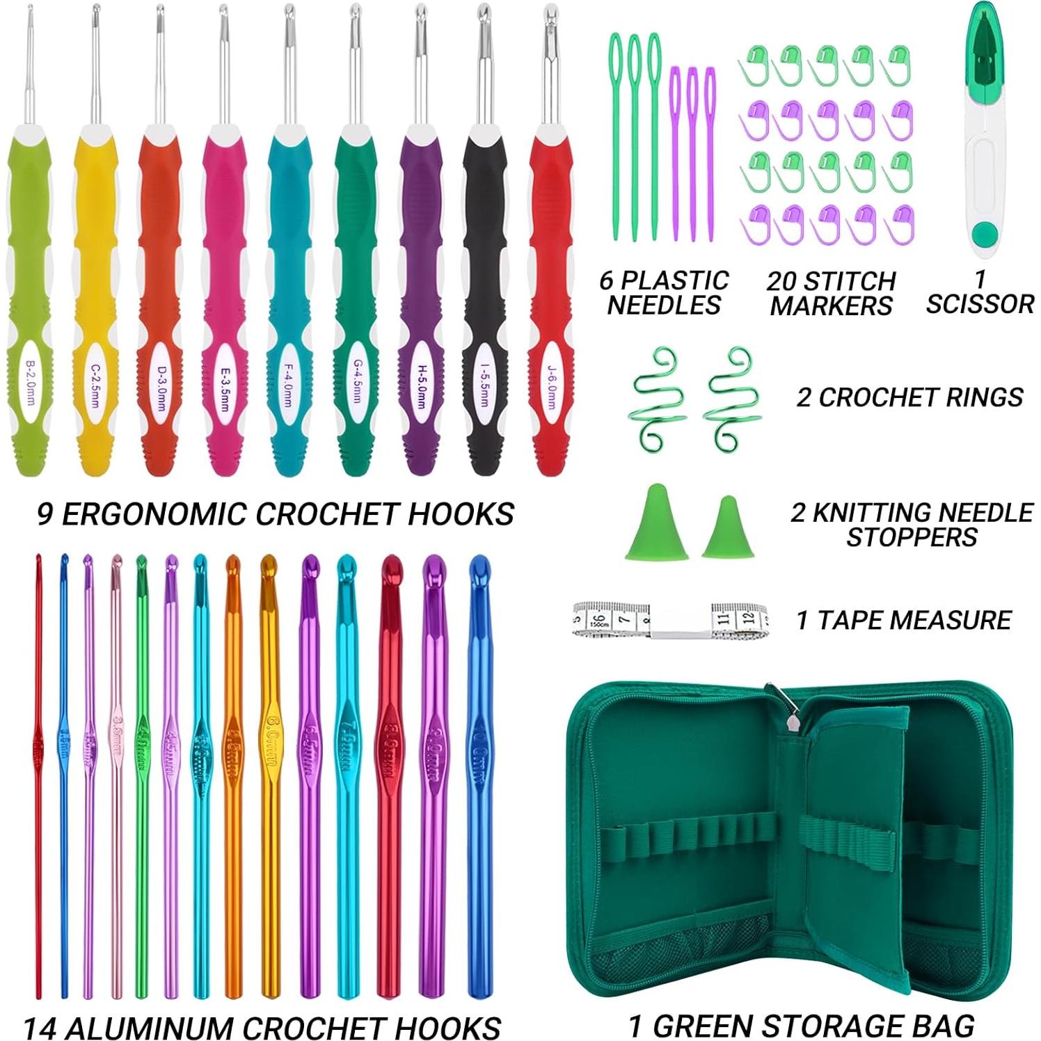 Juego de Ganchillos Ergonómicos Hobekoee 2mm-10mm con Estuche