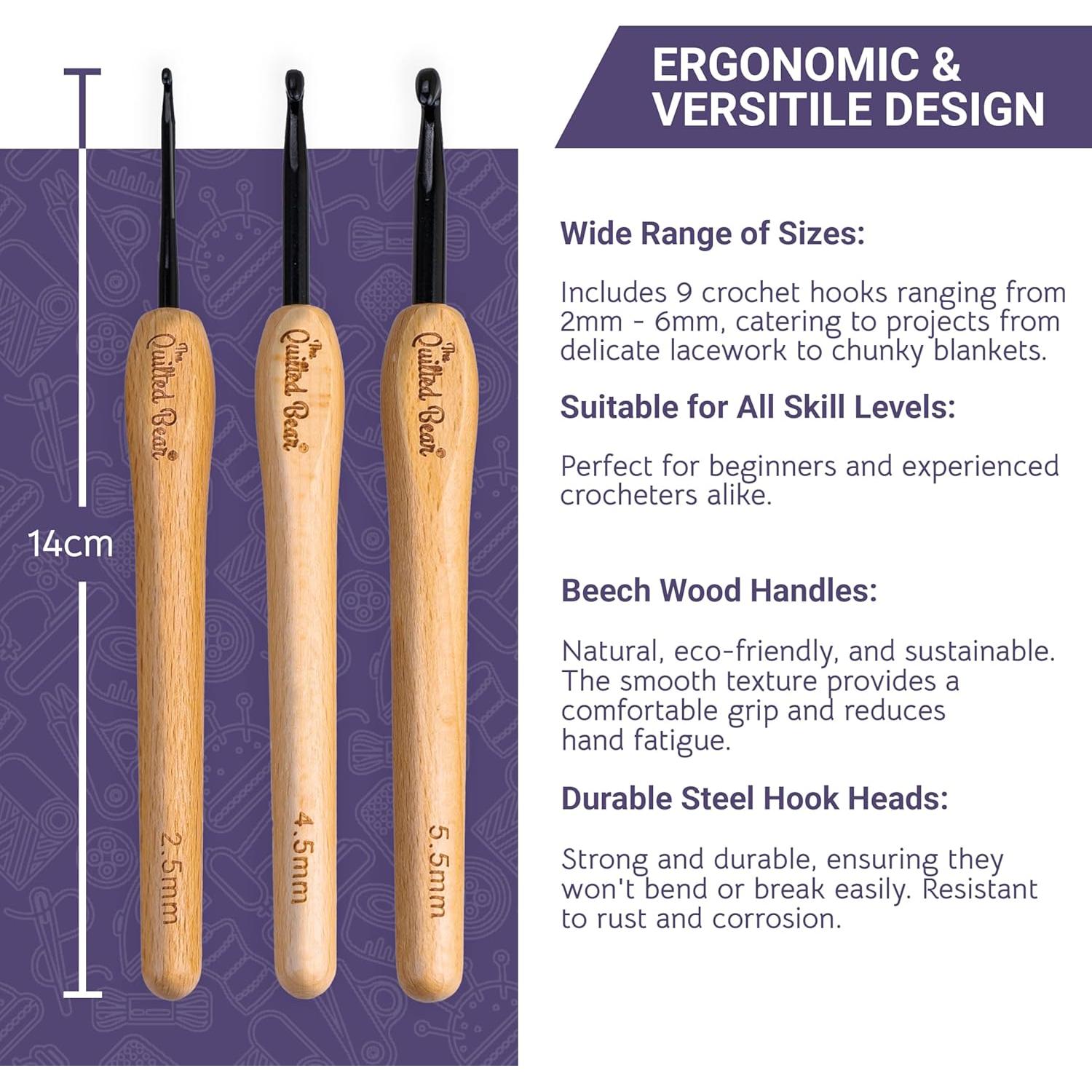 Juego de Ganchillos de Madera The Quilted Bear - Set de 9