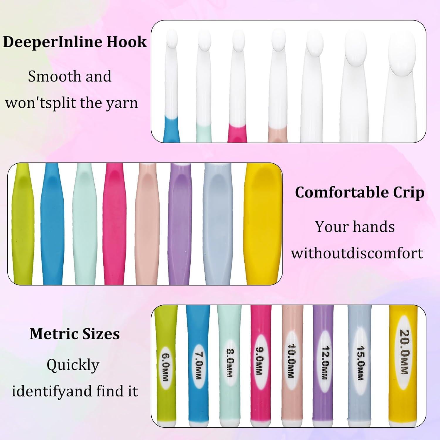 Juego de Ganchillos Grandes Rowbaty 8 PZS Ergonómicos 6-20mm