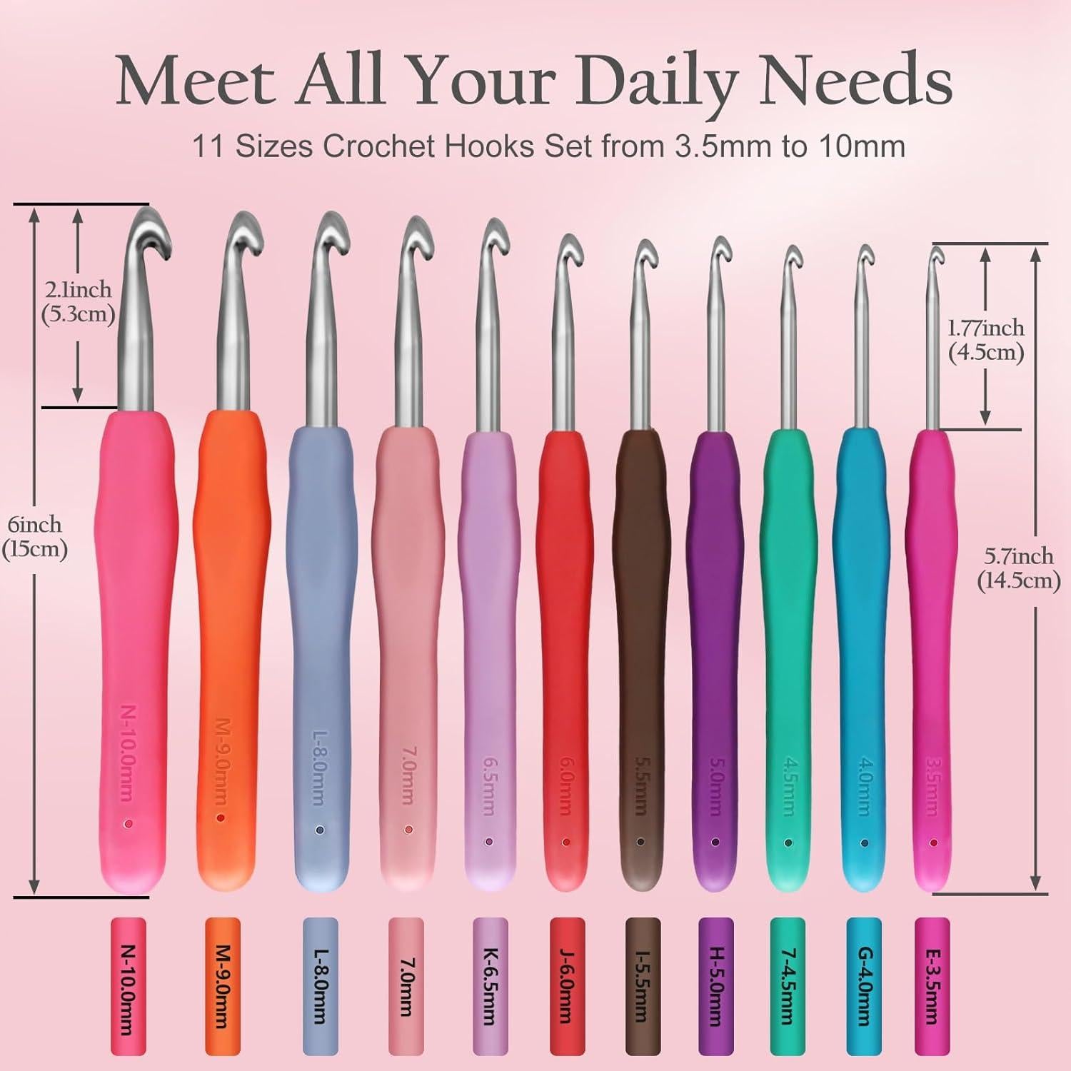 Juego de Ganchillos Ergonómicos Blingcute 50 Piezas 0.6-8mm