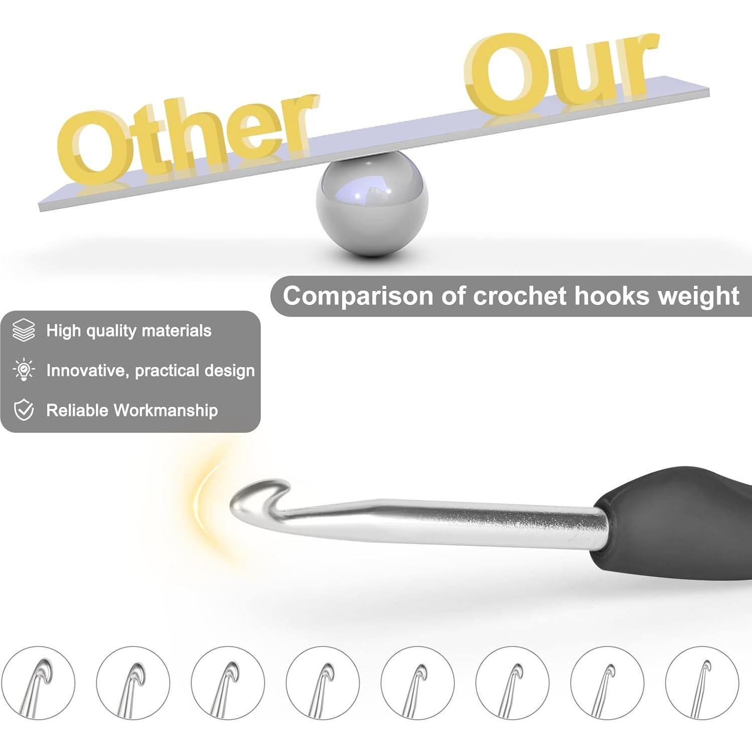 Ganchos de Crochet Katech 8 Piezas 2.5mm a 6.0mm Ergonomicos