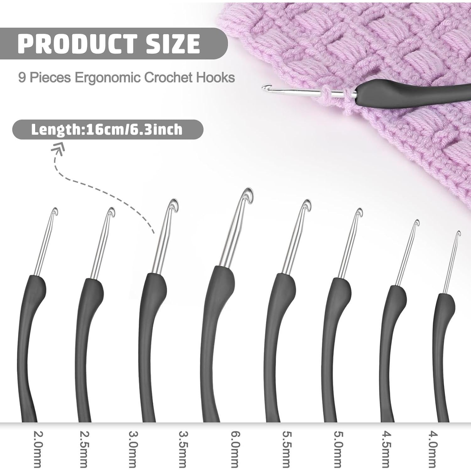 Ganchos de Crochet Katech 8 Piezas 2.5mm a 6.0mm Ergonomicos