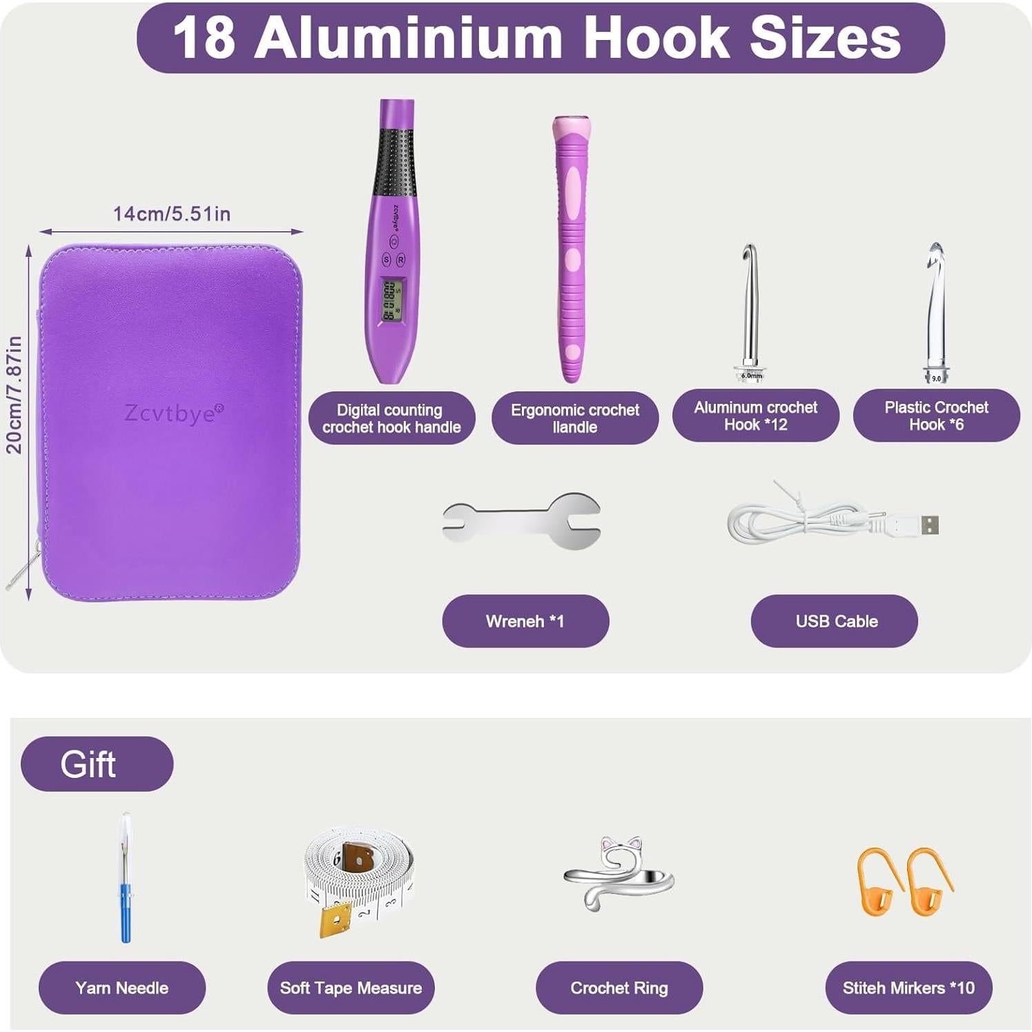 Juego de Ganchillos Iluminados Zcvtbye - 18 Tamaños Ergonomicos