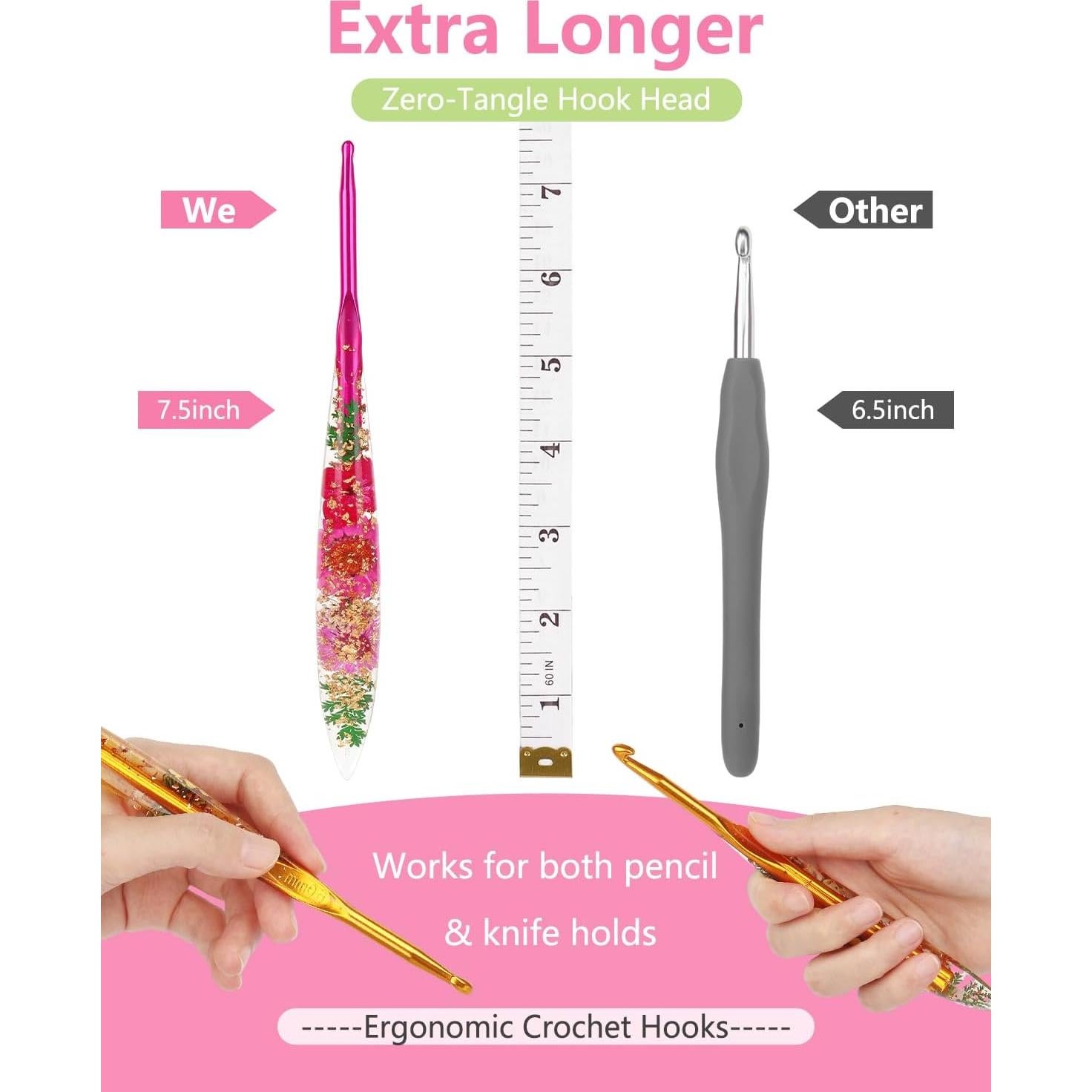 Ganchos de Crochet Ergonomicos Katech 5mm con Patrón Floral