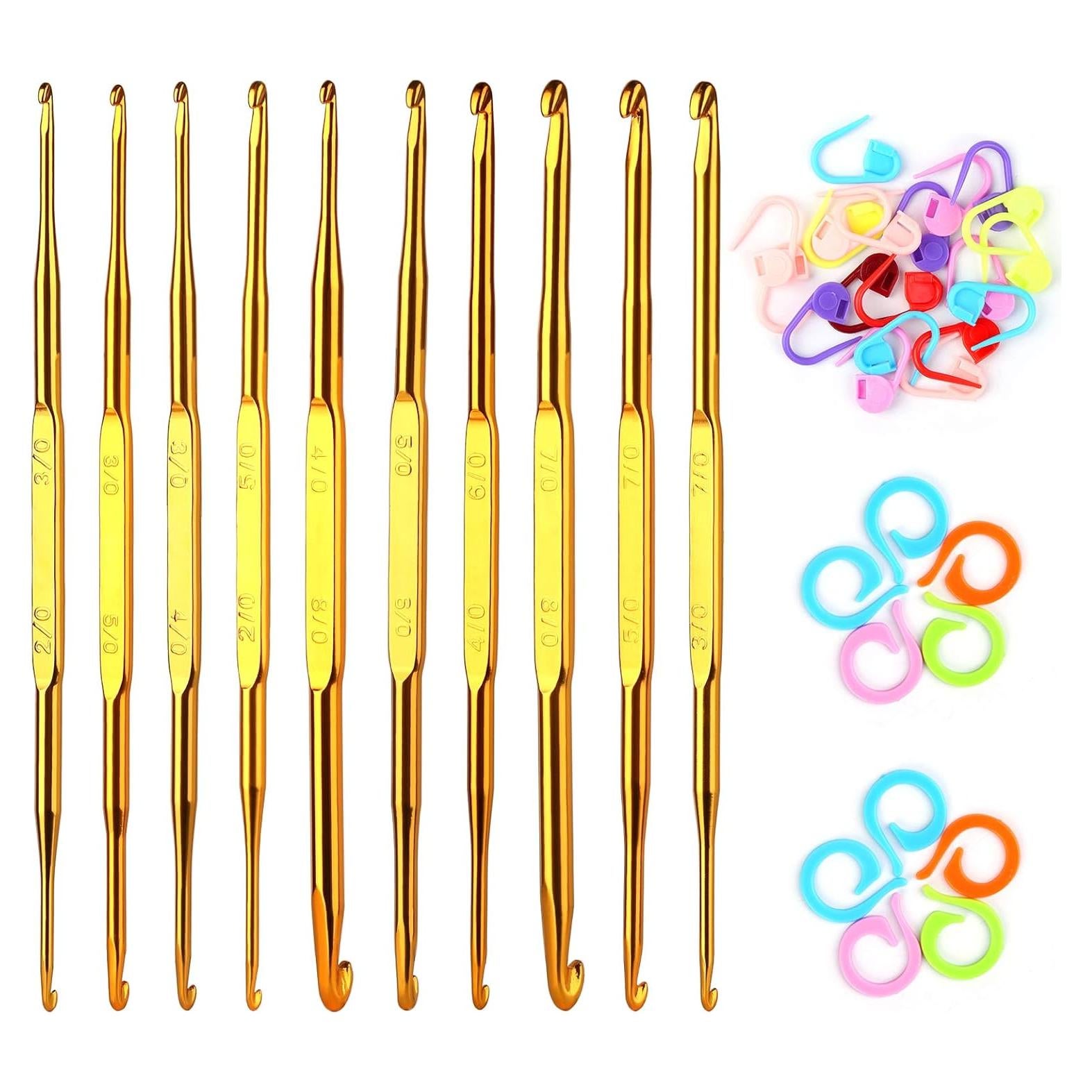 Juego de Ganchillos Doble Punta LOKUNN 40 Piezas Aluminio Dorado