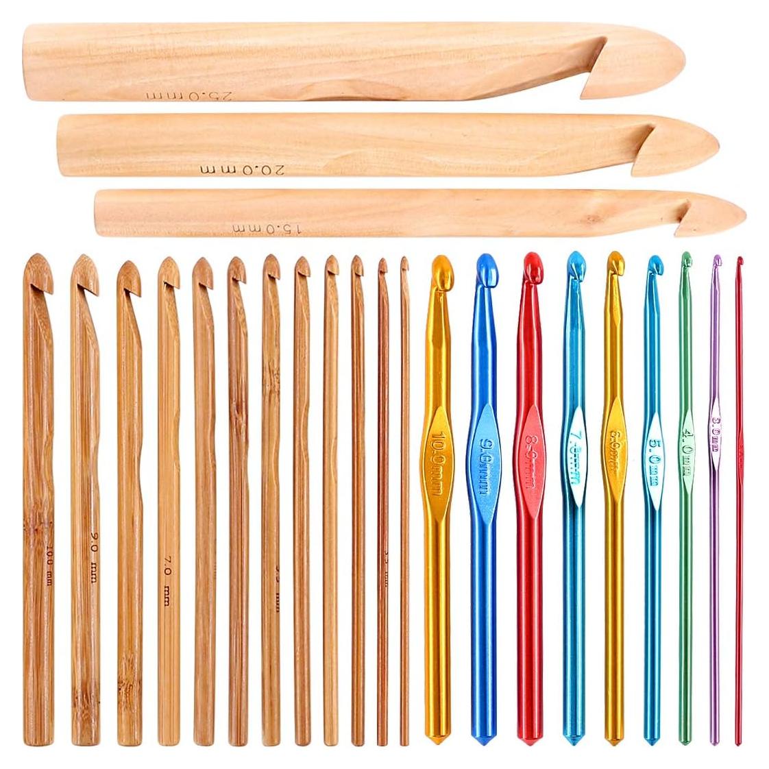 Conjunto de Ganchillos Glarks 24 Piezas Madera y Aluminio