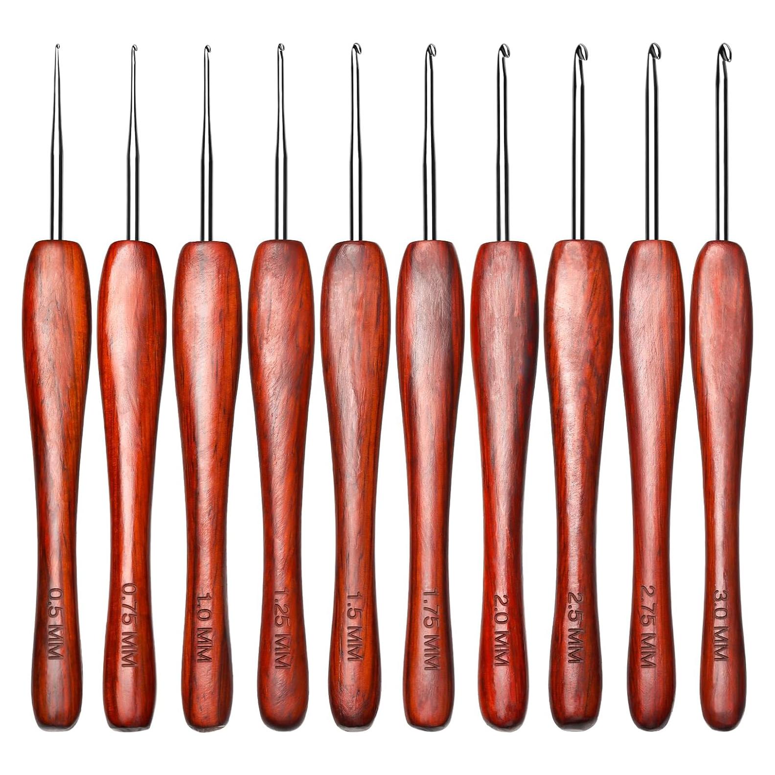 Juego de Ganchillos QMNNMA 10 Piezas 0.5-3 mm Mango de Madera
