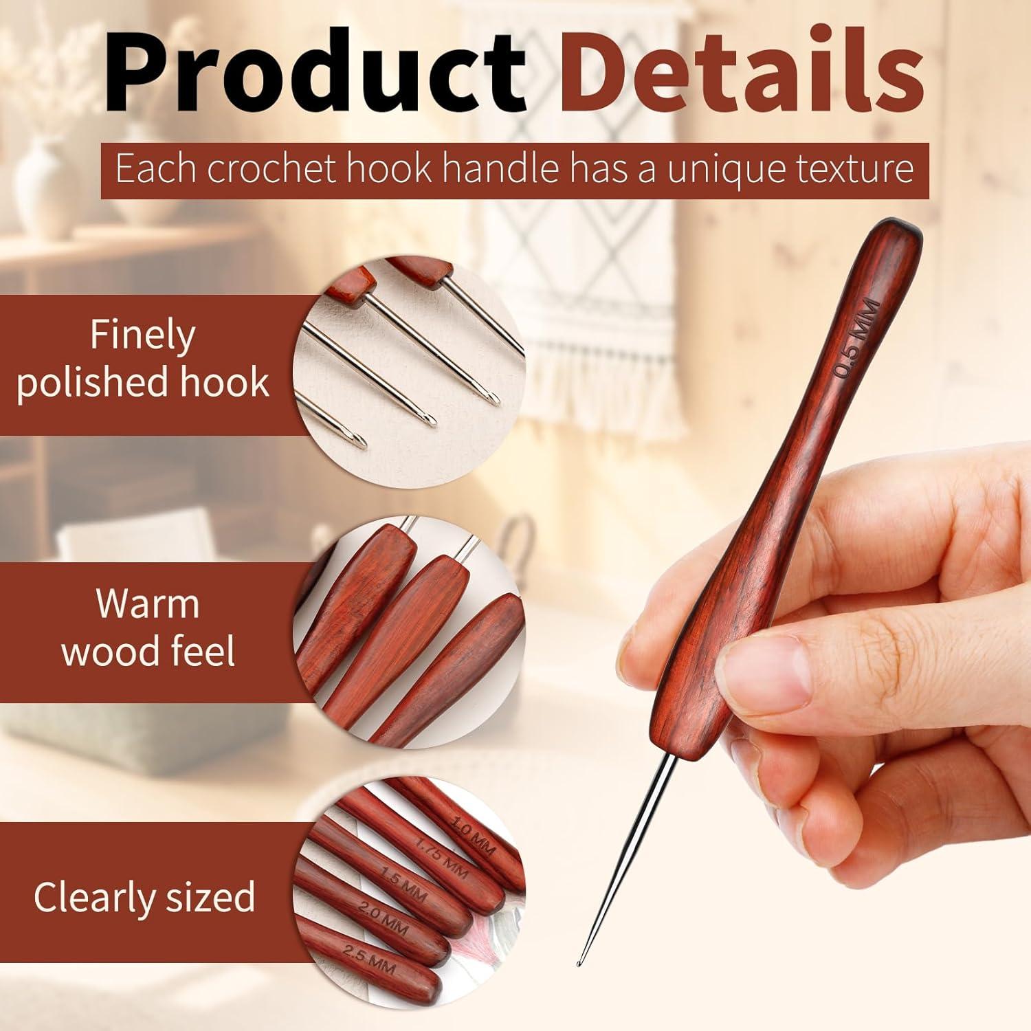 Juego de Ganchillos QMNNMA 10 Piezas 0.5-3 mm Mango de Madera