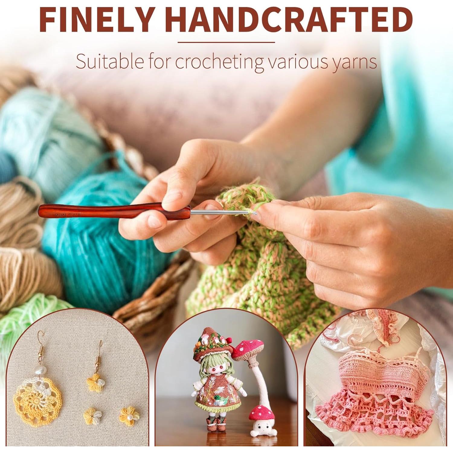 Juego de Ganchillos QMNNMA 10 Piezas 0.5-3 mm Mango de Madera