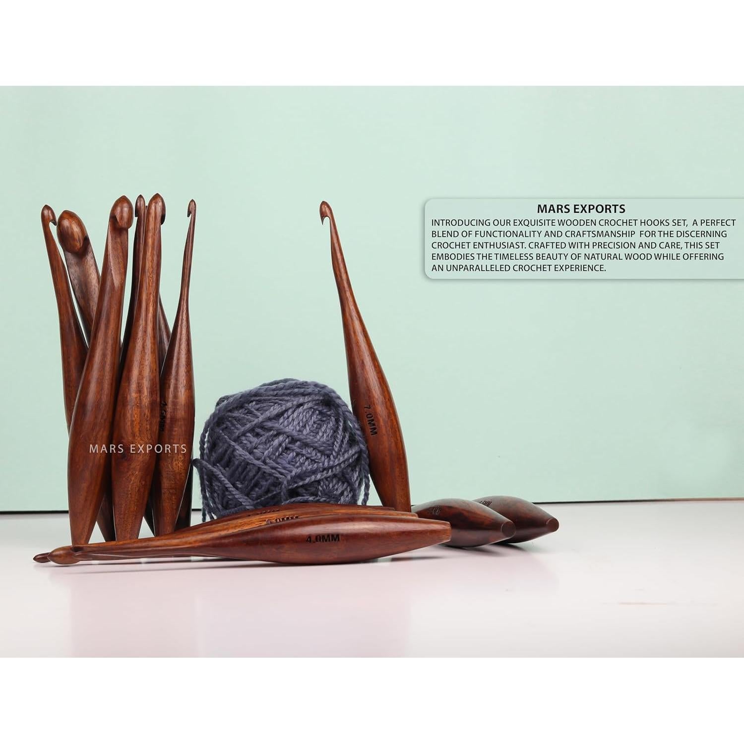 Juego de 13 Ganchos de Crochet de Madera Mars Exports 3.5-16mm