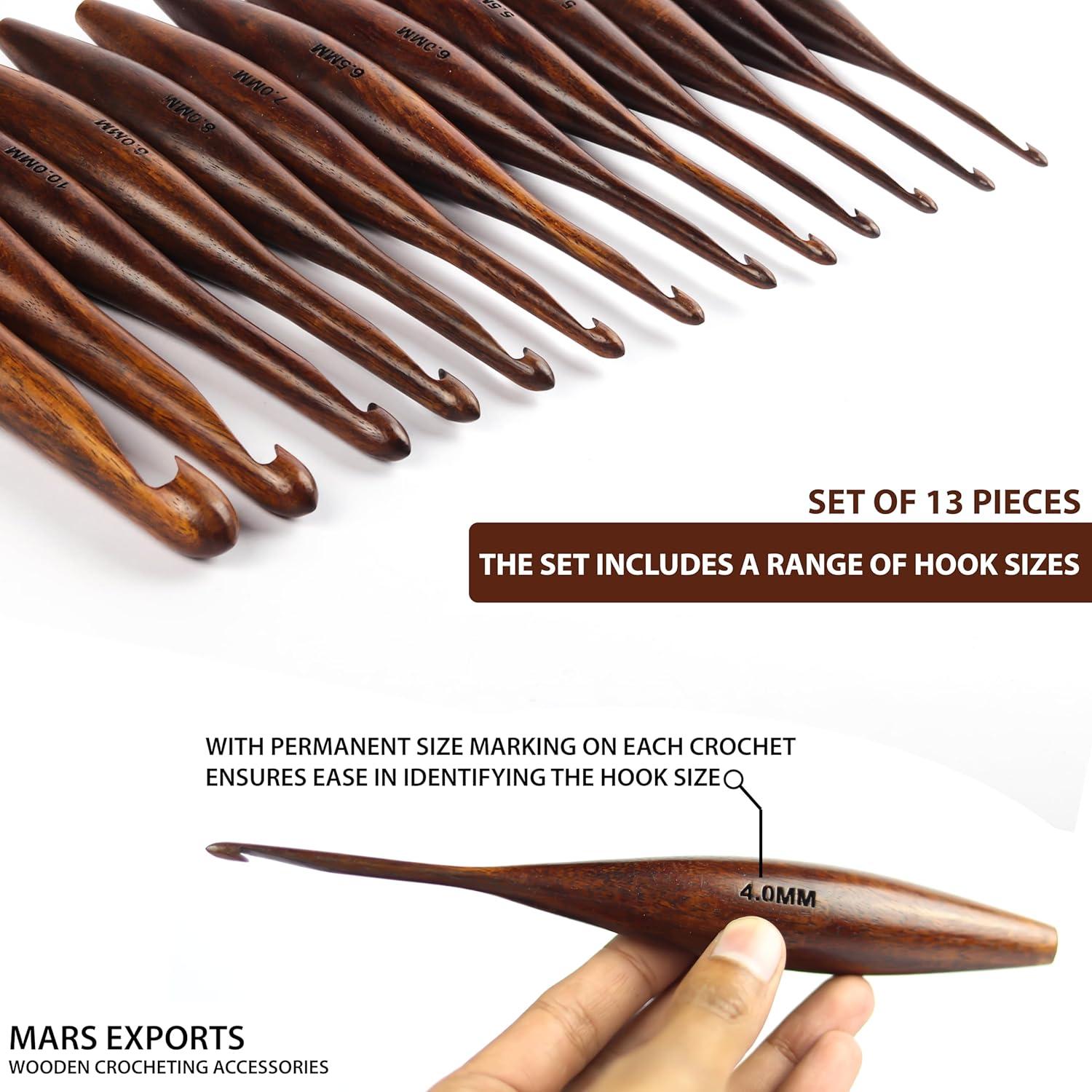 Juego de 13 Ganchos de Crochet de Madera Mars Exports 3.5-16mm