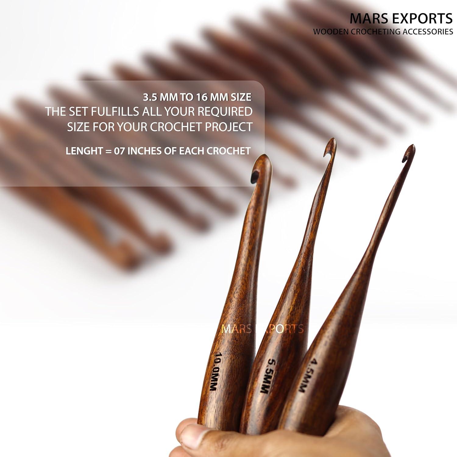 Juego de 13 Ganchos de Crochet de Madera Mars Exports 3.5-16mm