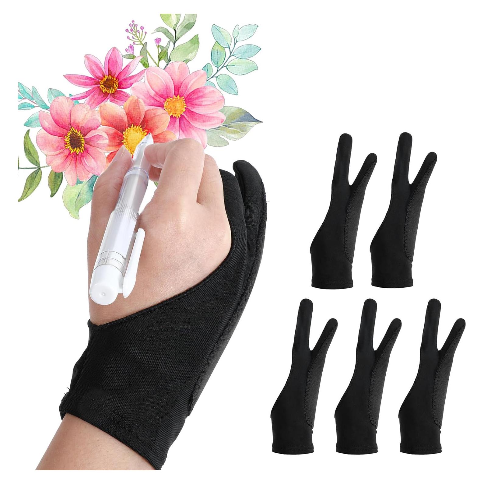 5 Pcs Artist Drawing Glove Digital Drawing Glove 3-Layer Palm Rejection Art Gloves Artist Gloves with Two Fingers for Graphic Tablet Smooth Elasticity Breathable Stylus Pen Pencil Sketching Painting