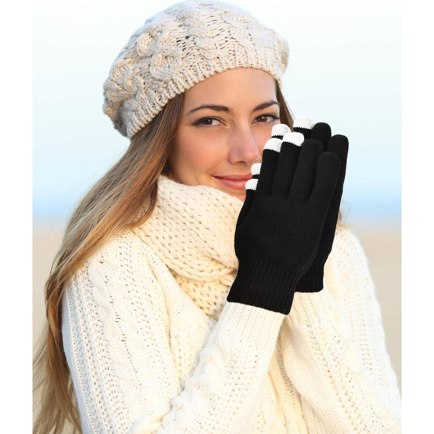 12 Pares Guantes de Invierno Táctiles Unisex Acrílico Cálidos
