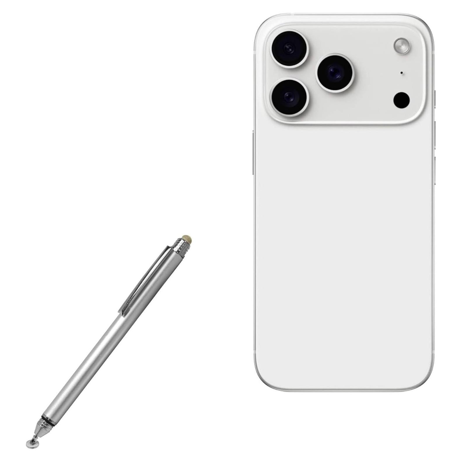 BoxWave Stylus Pen Compatible With Apple iPhone 17 Pro - DualTip Capacitive Stylus, Fiber Tip Disc Tip Capacitive Stylus Pen - Metallic Silver