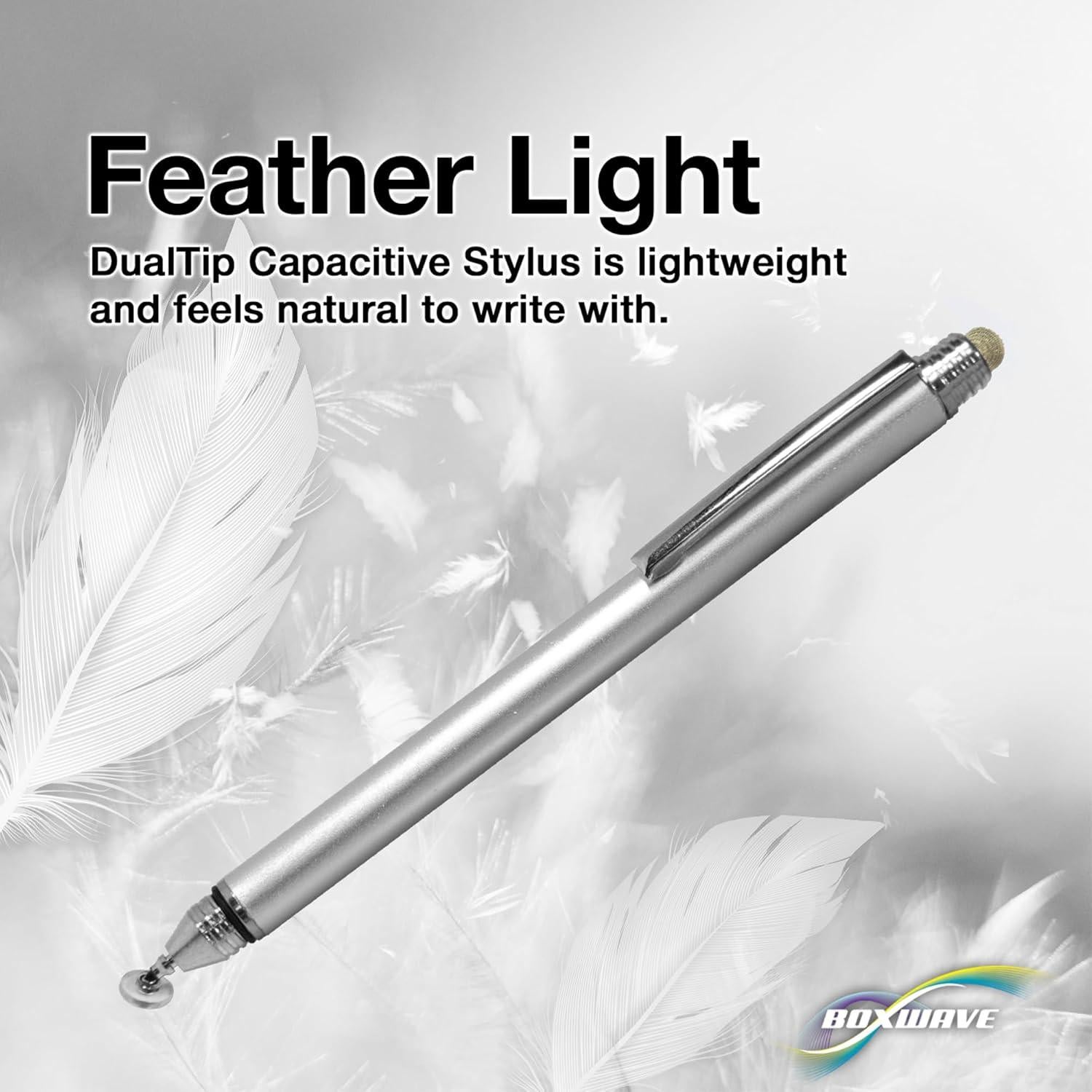 BoxWave Stylus Pen Compatible With Apple iPhone 17 Pro - DualTip Capacitive Stylus, Fiber Tip Disc Tip Capacitive Stylus Pen - Metallic Silver