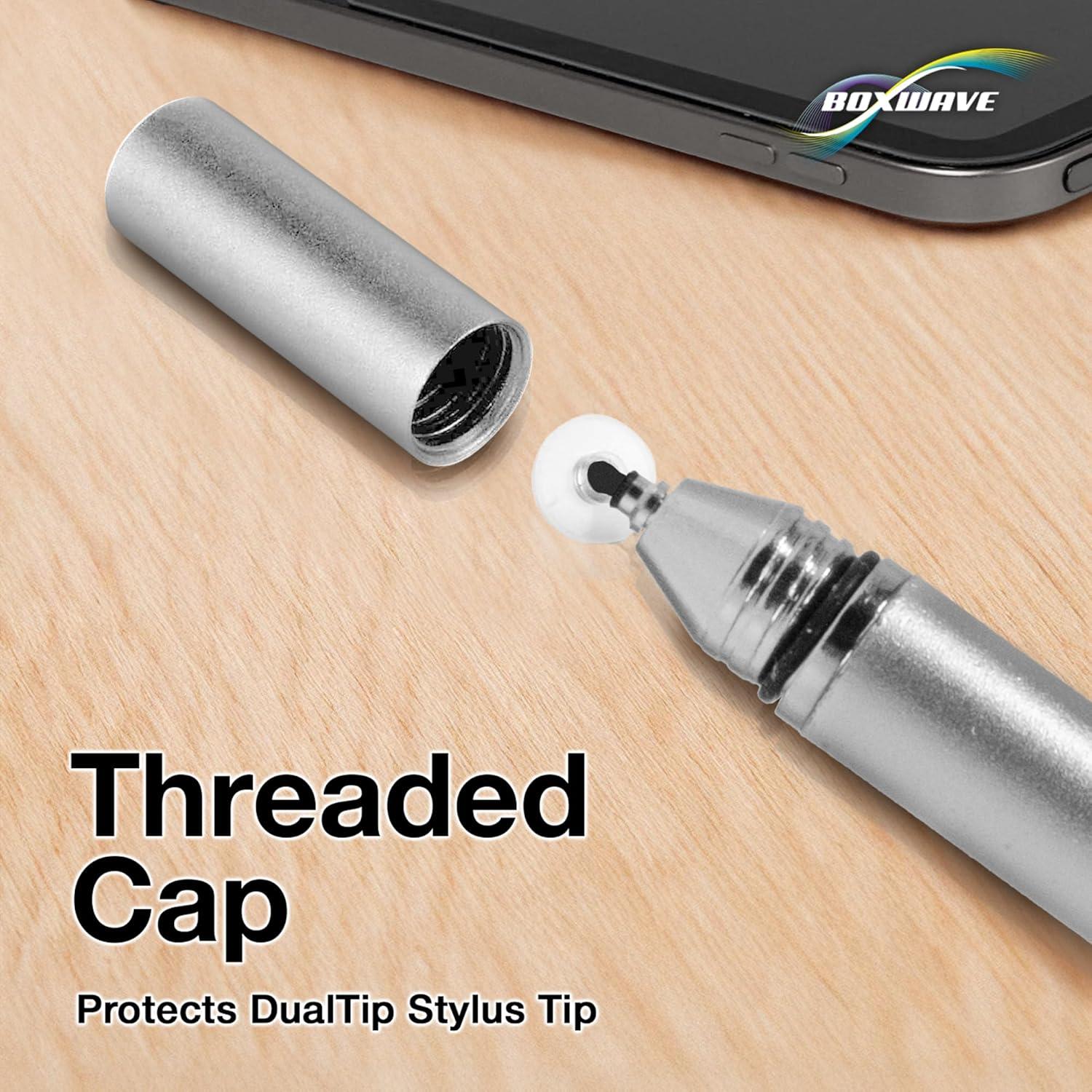 BoxWave Stylus Pen Compatible With Apple iPhone 17 Pro - DualTip Capacitive Stylus, Fiber Tip Disc Tip Capacitive Stylus Pen - Metallic Silver