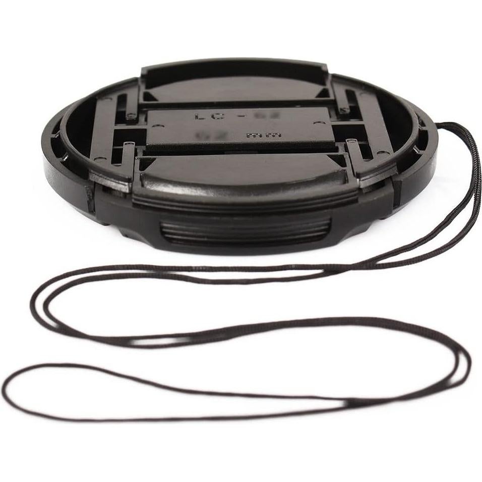 Universal Center Pinch Snap-on Front Lens Cap 40.5mm 46mm 49mm 52mm 55mm 58mm 62mm 67mm 72mm 77mm 82mm For Canon Nikon Sony Pentax Olympus Fuji Camera with String (62mm)