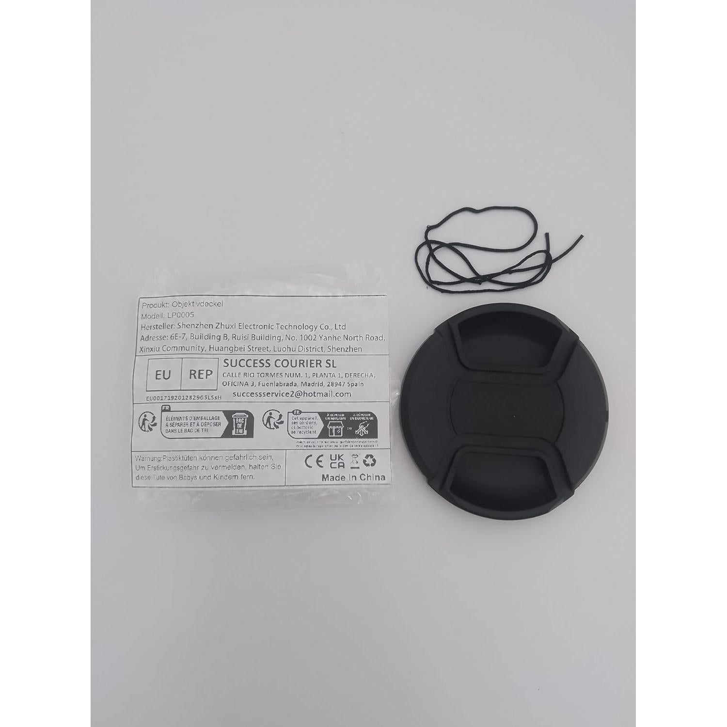 Universal Center Pinch Snap-on Front Lens Cap 40.5mm 46mm 49mm 52mm 55mm 58mm 62mm 67mm 72mm 77mm 82mm For Canon Nikon Sony Pentax Olympus Fuji Camera with String (62mm)
