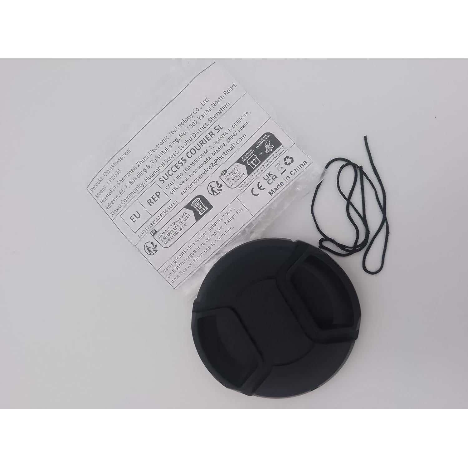 Universal Center Pinch Snap-on Front Lens Cap 40.5mm 46mm 49mm 52mm 55mm 58mm 62mm 67mm 72mm 77mm 82mm For Canon Nikon Sony Pentax Olympus Fuji Camera with String (62mm)