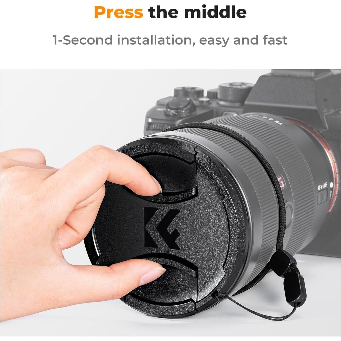 Tapa de lente K&F Concept 49mm con pinza y correa anti-pérdida