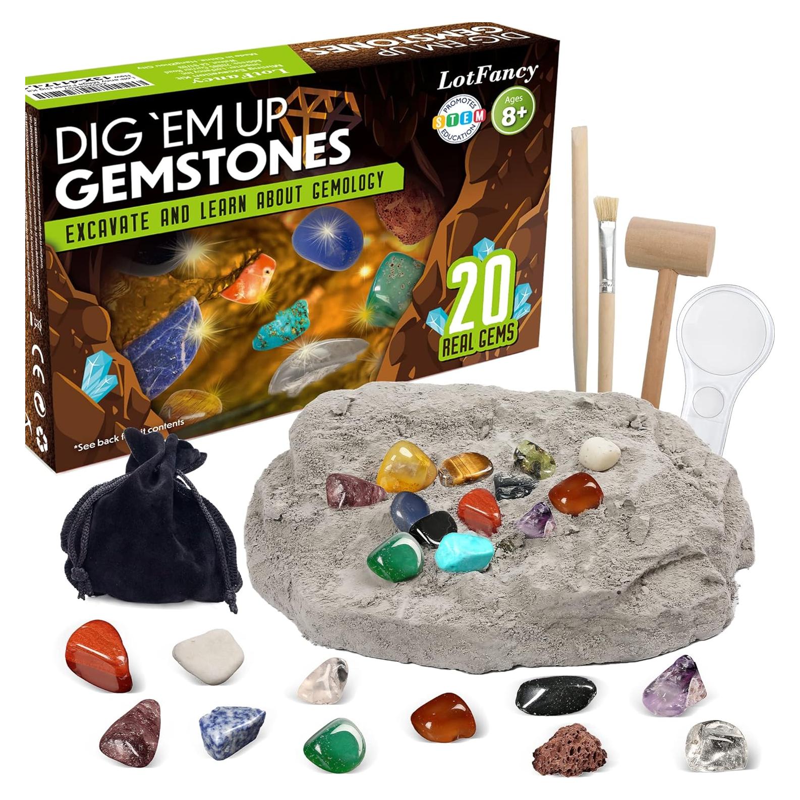 Kit de Excavación de Gemas LotFancy - 20 Gemas Reales para Niños 8+
