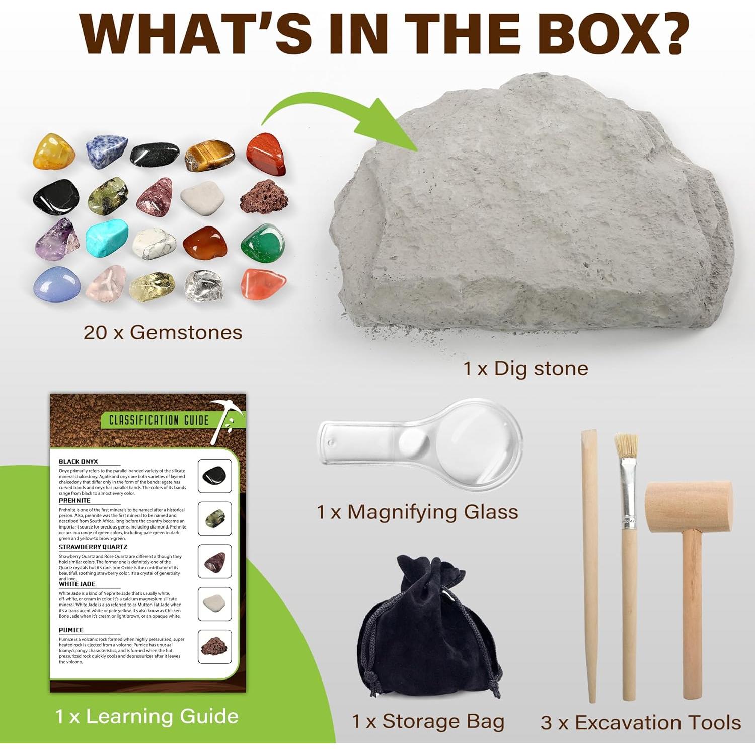 Kit de Excavación de Gemas LotFancy - 20 Gemas Reales para Niños 8+